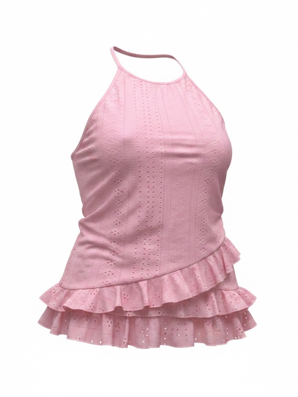 Women's Pink Ruffle Halter Tank Top